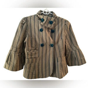 TULLE ANTHROPOLOGIE BEIGE EMERALD STRIPED COOL COTTON LINED JACKET SZ S
